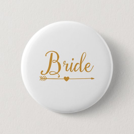 Goldene Braut mit Herzpfeil Button (Vorderseite)