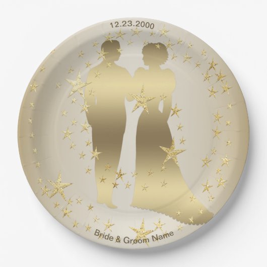 Goldene Braut und Bräutigam Hochzeitsfeier Pappteller (Vorderseite)