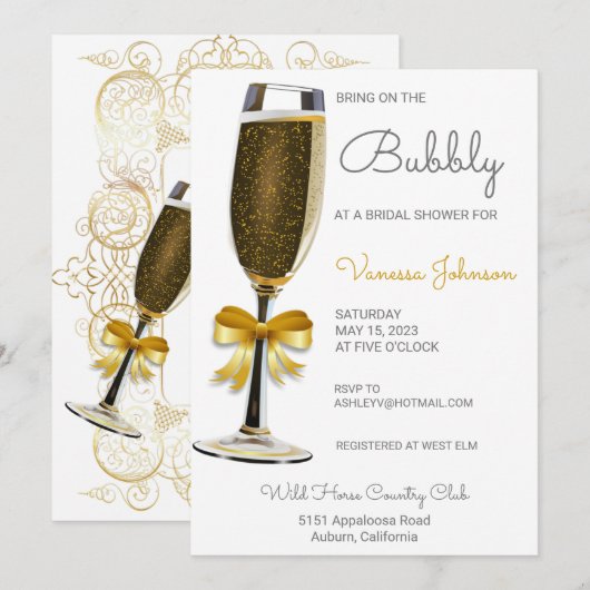 Goldene Brautdusche Einladung (Vorne/Hinten)