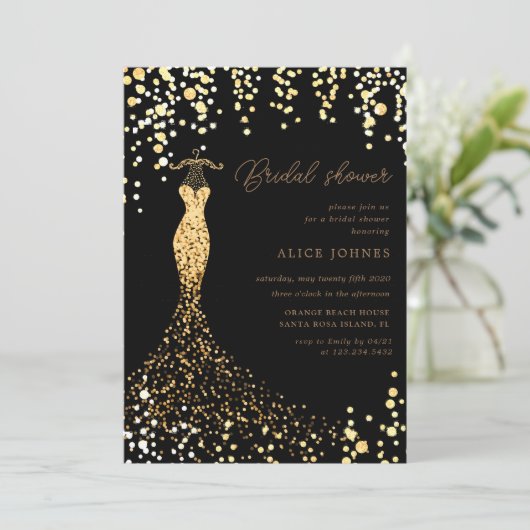 goldene Brautdusche Einladung (Stehend Vorderseite)