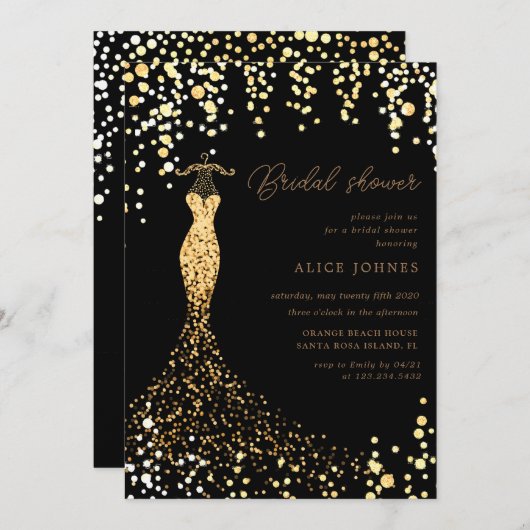 goldene Brautdusche Einladung (Vorne/Hinten)