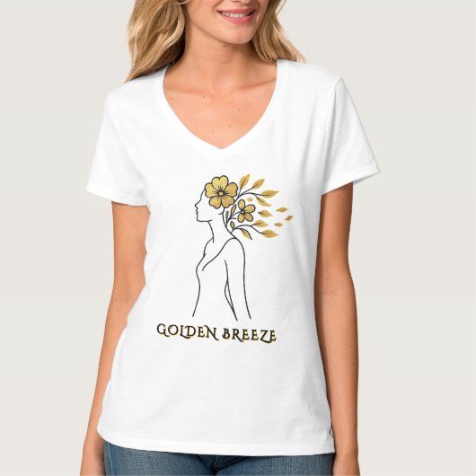 Goldene Brise - Minimalistische Silhouette blühen T-Shirt (Vorderseite)