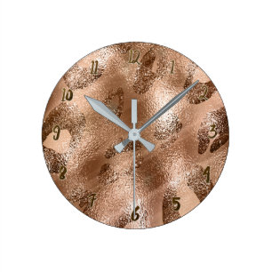 Goldene Bronze Gepard Leopard Druck Punkte Custom Runde Wanduhr