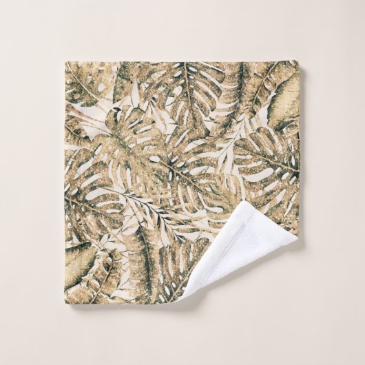 Goldene Bronze Glitzer Tropical Palm Blätter Chic Badhandtuch Set (Waschlappen)