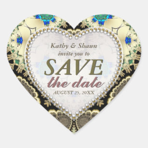 Goldene Bronze Vintage Save-the-Date-Herz-Aufklebe Herz-Aufkleber