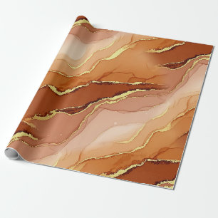 Goldene Bruchmarmor-Erdfarbene Flüssigkeit Geschenkpapier
