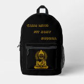 Goldene Buddha Skulptur in der Pose Serene Meditat Bedruckter Rucksack (Vorderseite)