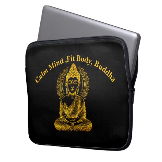 Goldene Buddha Skulptur in der Pose Serene Meditat Laptopschutzhülle (Vorderseite Links)
