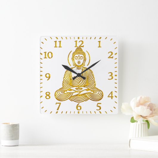 Goldene Buddha-Statue in Meditation Quadratische Wanduhr (Zuhause)