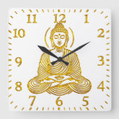 Goldene Buddha-Statue in Meditation Quadratische Wanduhr (Vorderseite)
