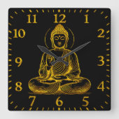 Goldene Buddha-Statue strahlende Ruhe Quadratische Wanduhr (Vorderseite)