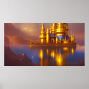 Goldene Burg gold blau Fantasy magisch 3 Poster