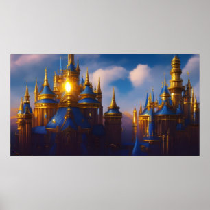 Goldene Burg gold blau Fantasy magisch 4 Poster