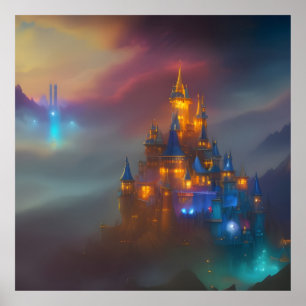 Goldene Burg gold blau Fantasy magisch 5 Poster