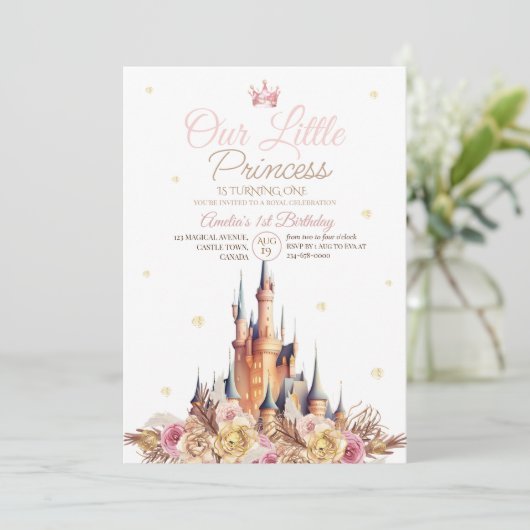 Goldene Burg Kleine Prinzessin Einladung (Stehend Vorderseite)
