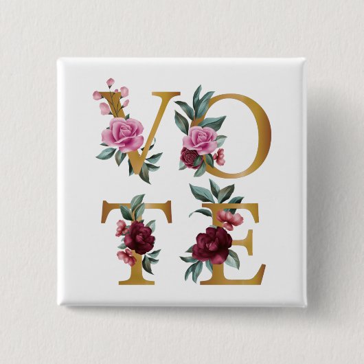 Goldene Burgund Blumen Feminine Wählen Sie eine an Button (Vorderseite)