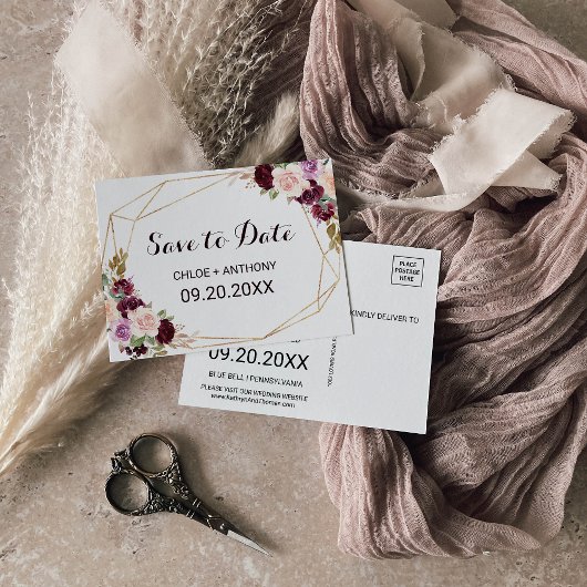 Goldene Burgund-Save the Date-Karte Postkarte