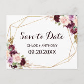 Goldene Burgund-Save the Date-Karte Postkarte (Vorderseite)