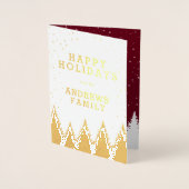 Goldene Burgund sinkende Schneewinterbäume Urlaub Folienkarte (Vorderseite)