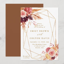 Goldene Burgund Terracotta Blume Geometrische Hoch Einladung