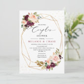 Goldene Burgundy Blush Paare Dusche Einladung (Stehend Vorderseite)