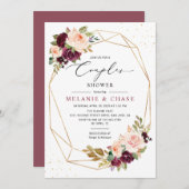 Goldene Burgundy Blush Paare Dusche Einladung (Vorne/Hinten)