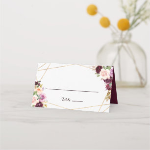 Goldene Burgundy-Platzkarte für Blumenhochzeiten Platzkarte