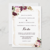 Goldene Burgundy Spanische Hochzeit Einladung (Vorderseite)