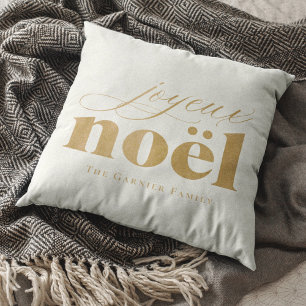 Goldene Burlap joyeux noël Custom Nachname Weihnac Kissen
