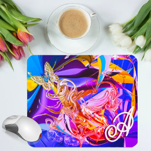 Goldene Butterfly Vibrante Monogramm Flüssig Abstr Mousepad