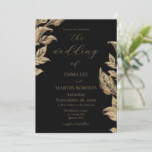 Goldene Calla-Lilie Elegante Kalligrafie Hochzeit Einladung