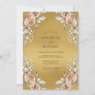Goldene Champagner-Blatt-Hochzeit Einladung