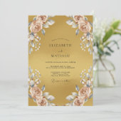 Goldene Champagner-Blatt-Hochzeit Einladung (Stehend Vorderseite)