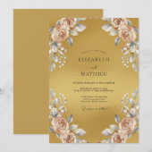 Goldene Champagner-Blatt-Hochzeit Einladung (Vorne/Hinten)