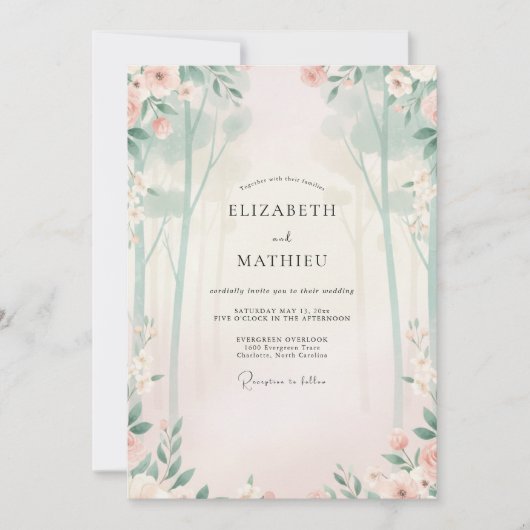Goldene Champagner-Mint-Blatt-Hochzeit Einladung (Vorderseite)