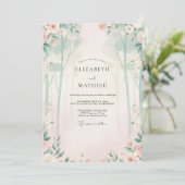Goldene Champagner-Mint-Blatt-Hochzeit Einladung (Stehend Vorderseite)