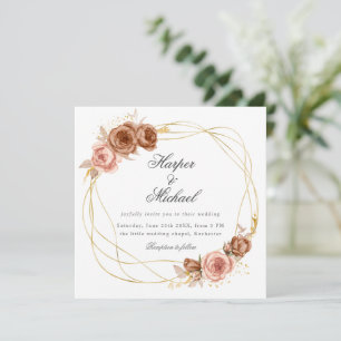 Goldene Champagner-Rose Einladung zur Hochzeit