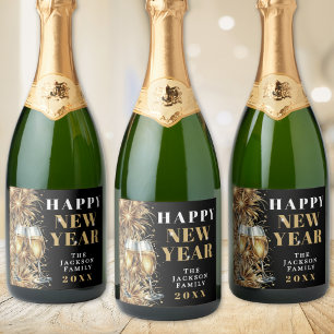 Goldene Champagner Silvesterparty Schaumweinetikett