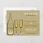 Goldene Champagnerbläschen - Save the Date Ankündigungspostkarte (Vorne/Hinten)
