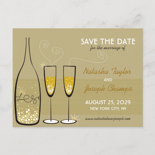 Goldene Champagnerbläschen - Save the Date Ankündigungspostkarte (Vorderseite)