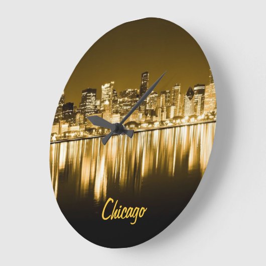 goldene Chicagoer Skyline-Uhr Große Wanduhr (Winkel)