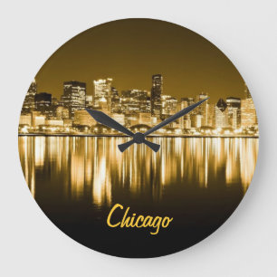 goldene Chicagoer Skyline-Uhr Große Wanduhr