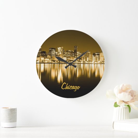 goldene Chicagoer Skyline-Uhr Große Wanduhr (Zuhause)