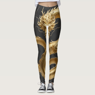 Goldene chinesische Drachenkunst | Mythisches Fabe Leggings