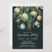 Goldene Christbaumkugeln Weihnachtsfeier Einladung (Vorderseite)