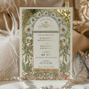 Goldene Chrysantheme Vintage-Hochzeit Art Nouveau Folieneinladung