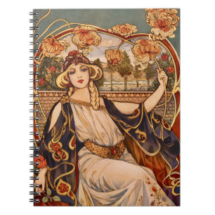 Goldene Chrysanthemen-Muse – Art Nouveau Floral Notizblock
