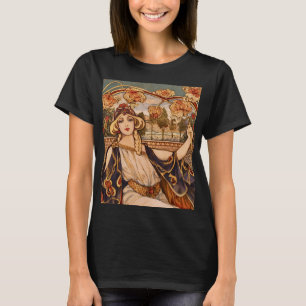 Goldene Chrysanthemen-Muse – Art Nouveau Floral T-Shirt