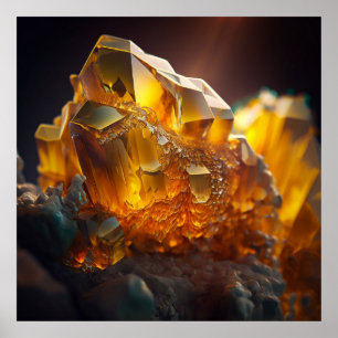 Goldene Citrin-Inspirierte Kristall-Illustration Poster