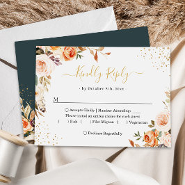 Goldene Confetti Herbstblütenhochzeit-Blätter RSVP Karte